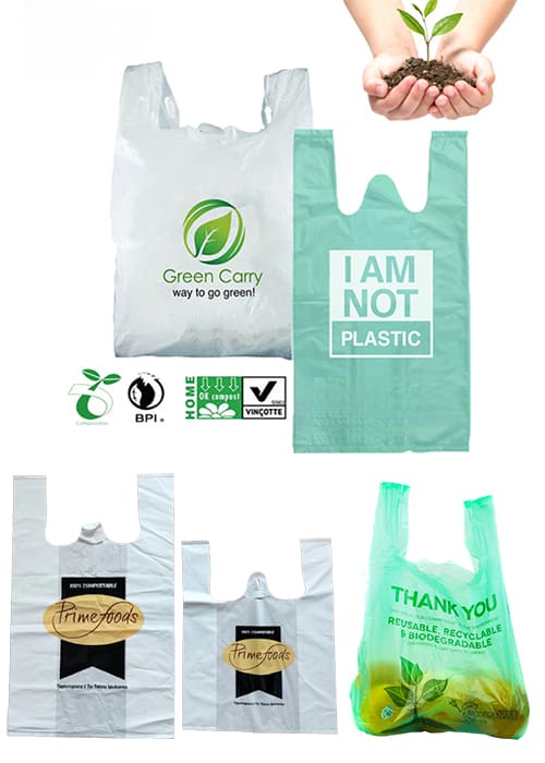 bolsas de camisetas compostables al por mayor a granel