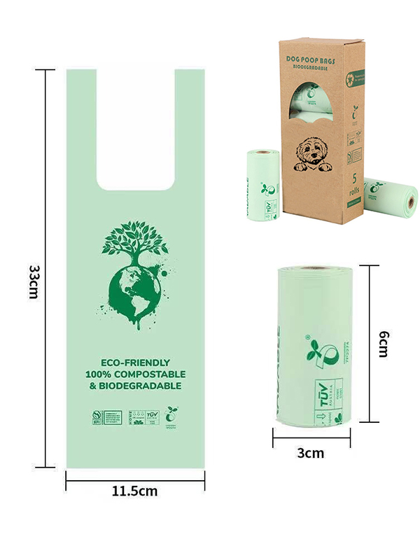 11.5 x 33 cm avec poignée sacs à déchets compostables pour animaux de compagnie