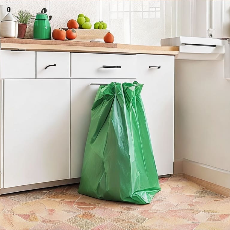 compostable trash bag in kitchen